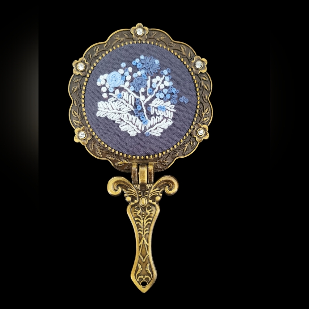 Something Blue | Hale Finery | Hand Embroidered Hand Mirror